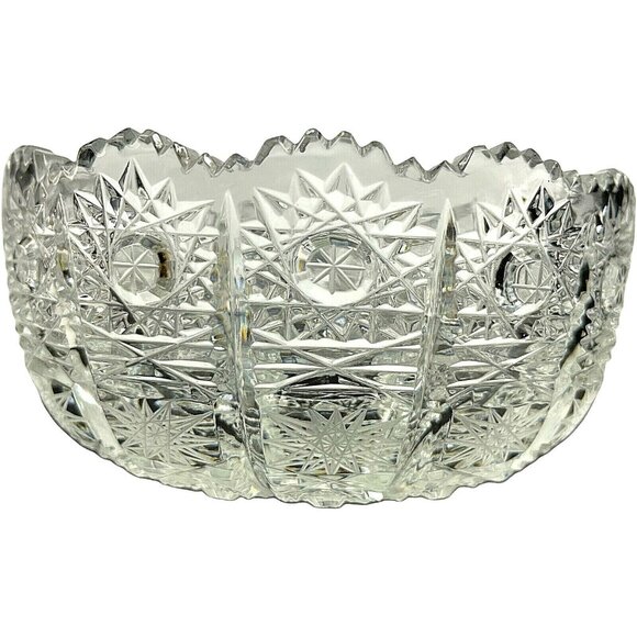 6-1/2 in. Wide round Bowl Queen Lace Bohemia Lead Crystal clear glass candy dish - Picture 1 of 10